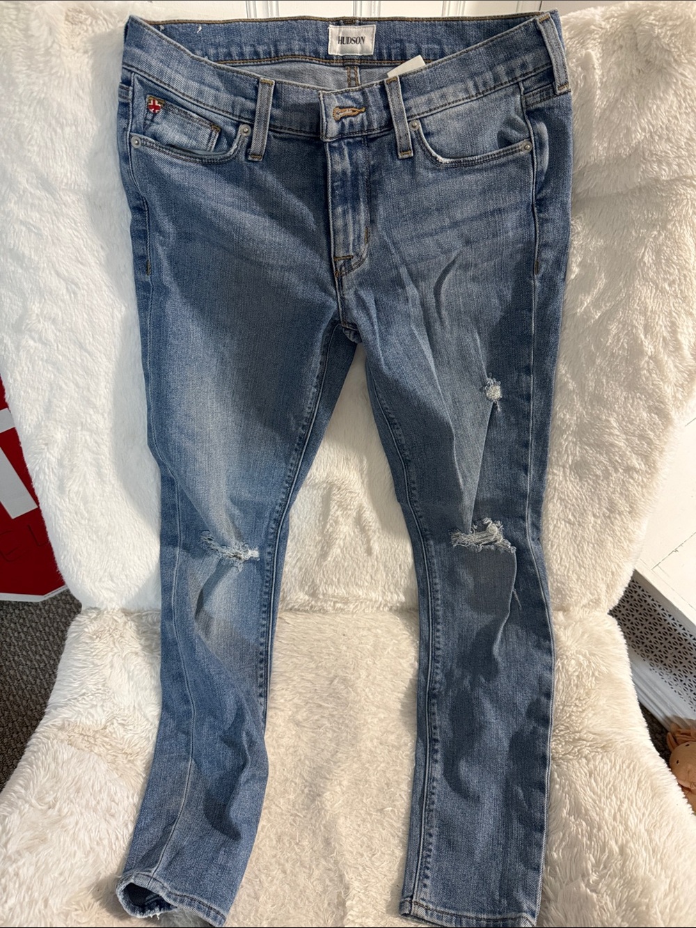 Hudson Jeans Women's Skinny Jeans in Faded Blue with Distressing